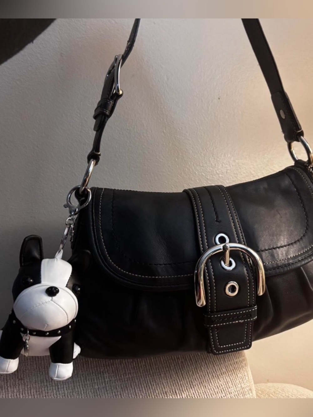 Vintage Pleated Black Soho Coach Flap Bag - F15204